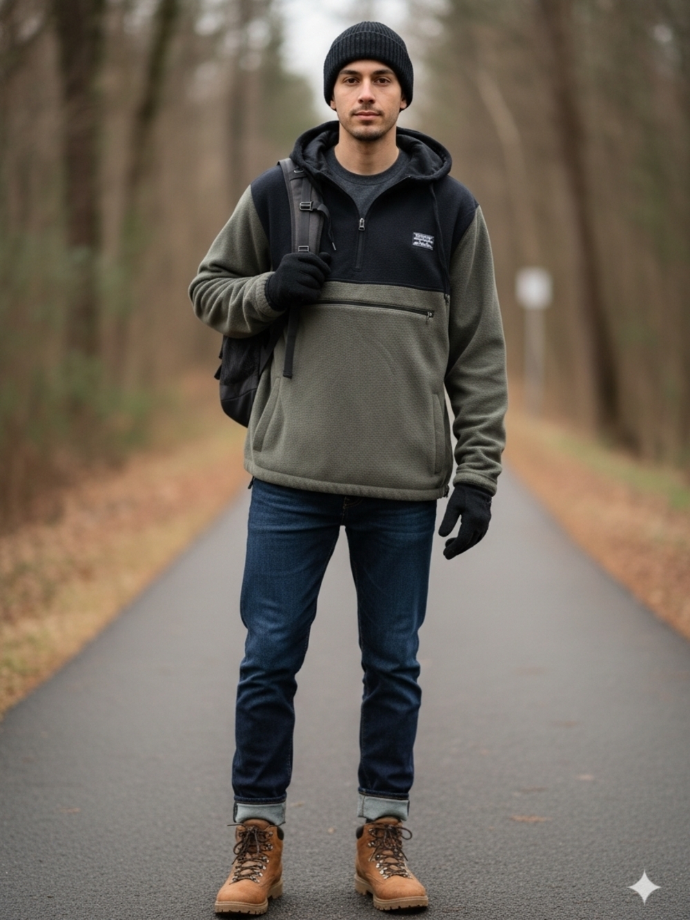 Massive Outdoor Supply Black & Olive Grey 3/4 Zip Fleece Jacket
